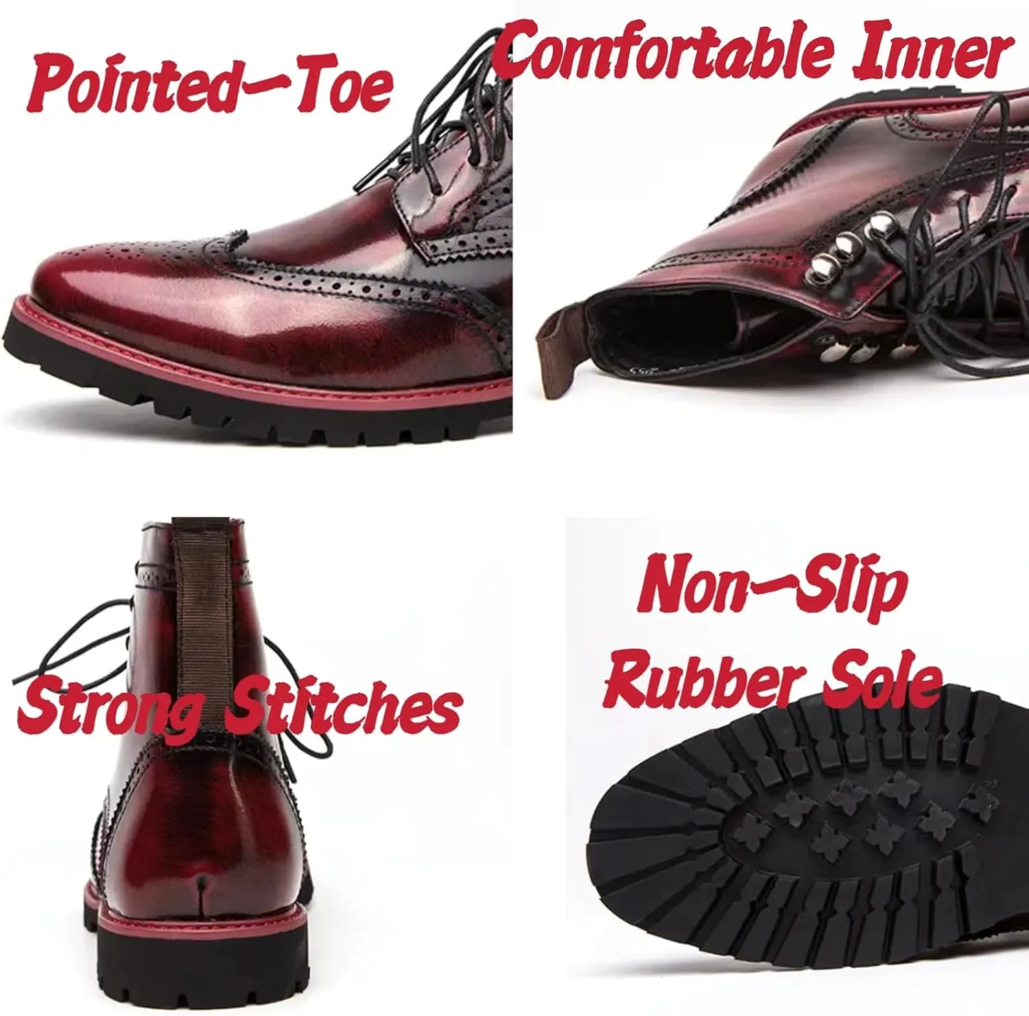 Mens Retro Brogue Leather Lace-Up High Top Ankle Boots Casual Vintage Wingtip Chukka Dress Boots for Business Office Daily Formal