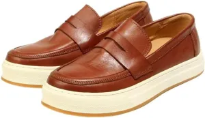 Men's Retro Casual Slip On Loafers Shoes Thick-Soled Comfortable Sneakers Shoes Round Toe Fashion Rubber Soft Sole Breathable Walking Driving Shoes(White-Patch Five-Pointed star4,7.5)