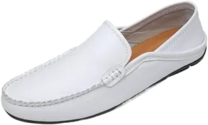 Men's Round Toe Loafers - Solid Color Crocodile Print Leather Shoes with Flat Heel, Anti-Slip, Comfortable Slip-Ons for Casual and Wedding Wear