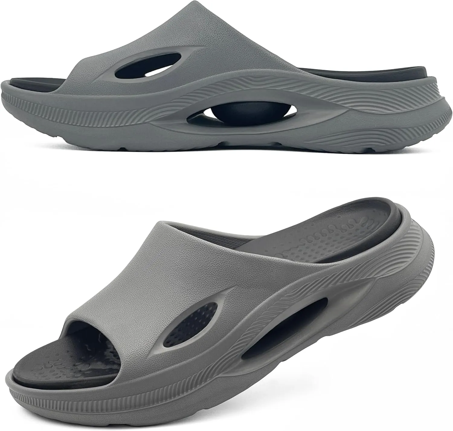Mens Slides Soft Cushion Sport Sandals Plantar Fasciitis Arch Support Adjustable Thick Cushion Recovery Sandals Lightweight Cloud Open Toe Summer Slippers
