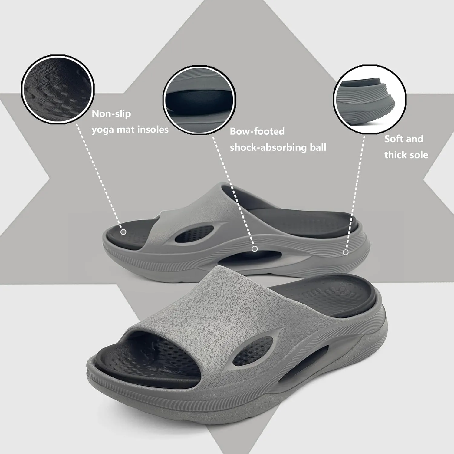 Mens Slides Soft Cushion Sport Sandals Plantar Fasciitis Arch Support Adjustable Thick Cushion Recovery Sandals Lightweight Cloud Open Toe Summer Slippers