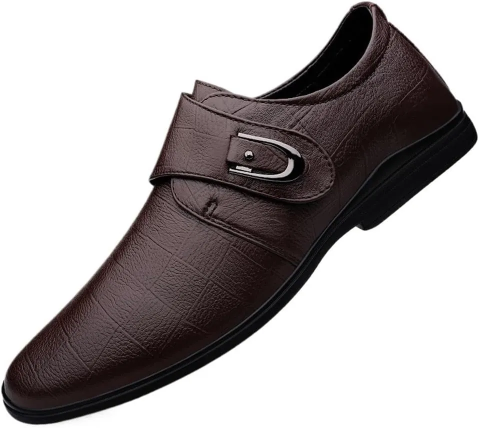 Mens Slip On Dress Loafers Classic Business Shoes Stylish Wear Resistant Soft Sole Brogue Flats Dark Brown
