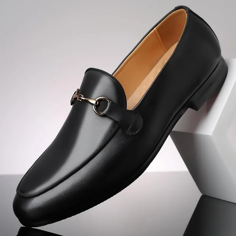 Men's Slip-On Leather Penny Loafers with Chunky Platform, Round Toe, and Low Block Heel for Office, Business, and Daily Use