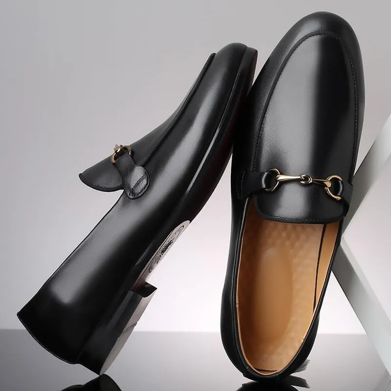 Men's Slip-On Leather Penny Loafers with Chunky Platform, Round Toe, and Low Block Heel for Office, Business, and Daily Use
