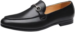 Men's Slip-On Leather Penny Loafers with Chunky Platform, Round Toe, and Low Block Heel for Office, Business, and Daily Use