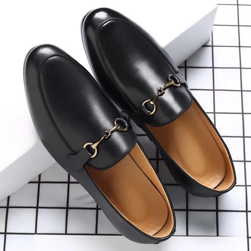 Men's Slip-On Leather Penny Loafers with Chunky Platform, Round Toe, and Low Block Heel for Office, Business, and Daily Use