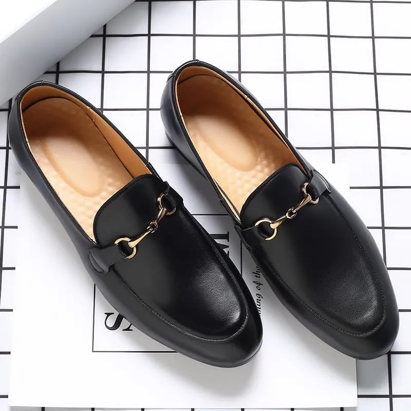 Men's Slip-On Leather Penny Loafers with Chunky Platform, Round Toe, and Low Block Heel for Office, Business, and Daily Use