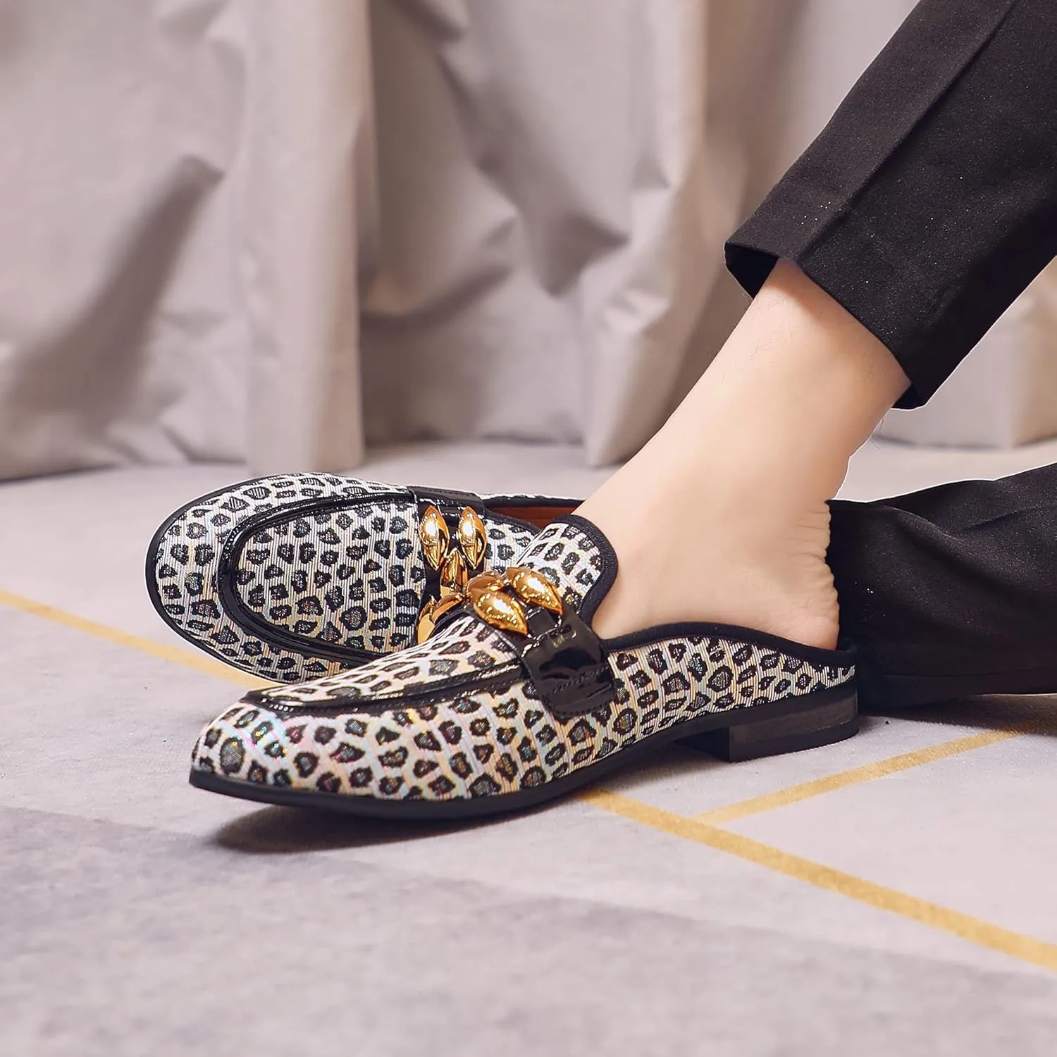Men's Slip-on Mule Loafers, Fashion Breathable Leather Slip-on Shoes, Formal Wear Casual Backless Dress Slippers