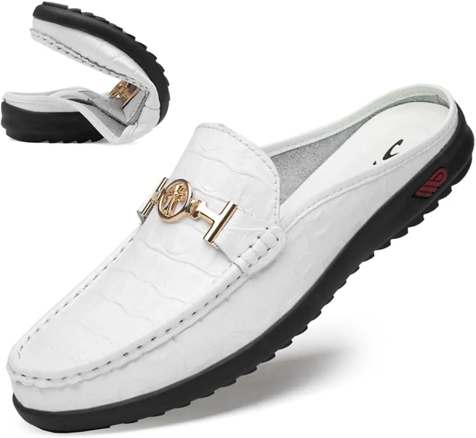 Men's Slippers Slip-On Loafers Leather Formal Wear Casual Open Back Sandals