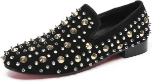 Mens Studded Loafers Spikes Rivets Luxury Penny Loafers Wedding Dress Slip On Party Prom Shoes Wingtip Suede Mocasines Casual Tuxedo Western Dsico Ballroom Smoking Shoes for Men