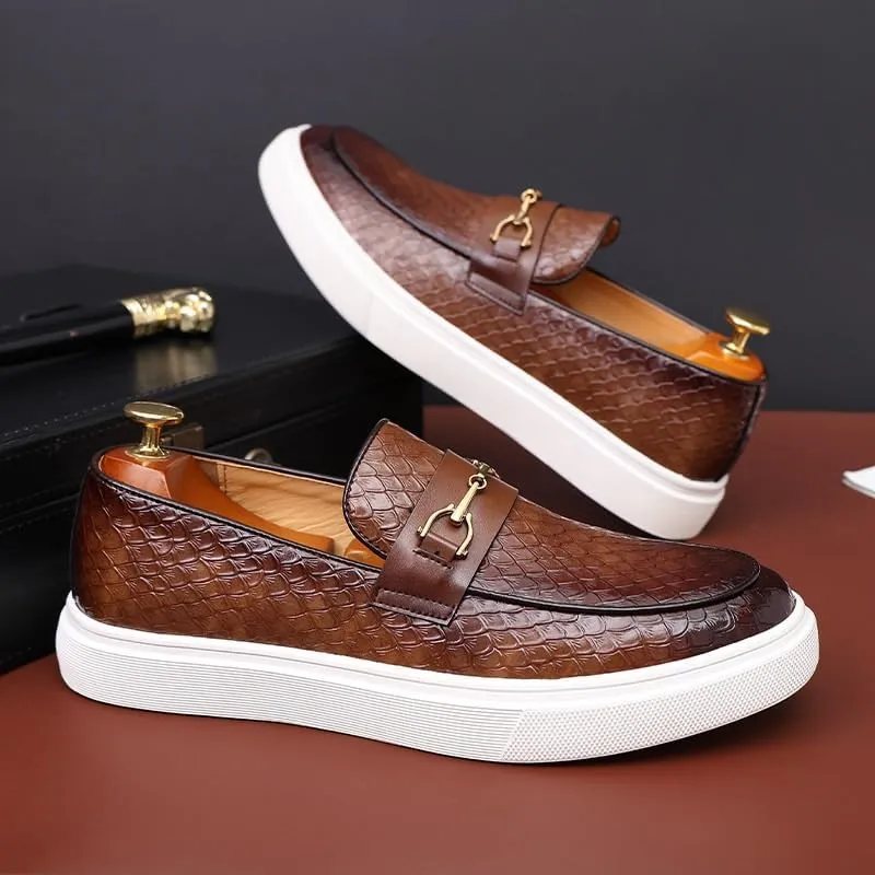 Men's Stylish Leather Penny Loafers with Chunky Platform, Non-Slip Lug Sole, and Round Toe Design for Casual and Business Wear