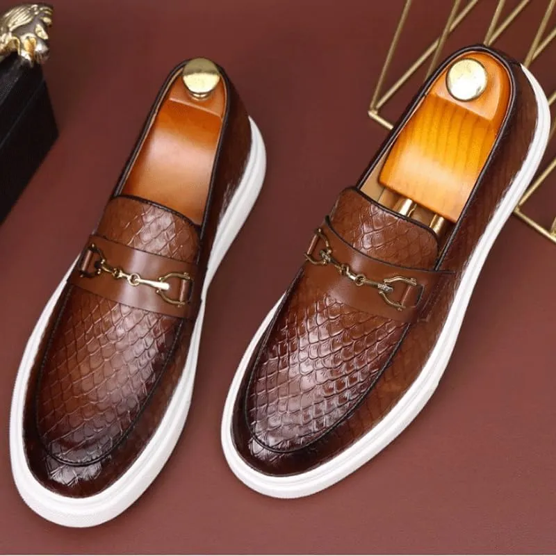 Men's Stylish Leather Penny Loafers with Chunky Platform, Non-Slip Lug Sole, and Round Toe Design for Casual and Business Wear