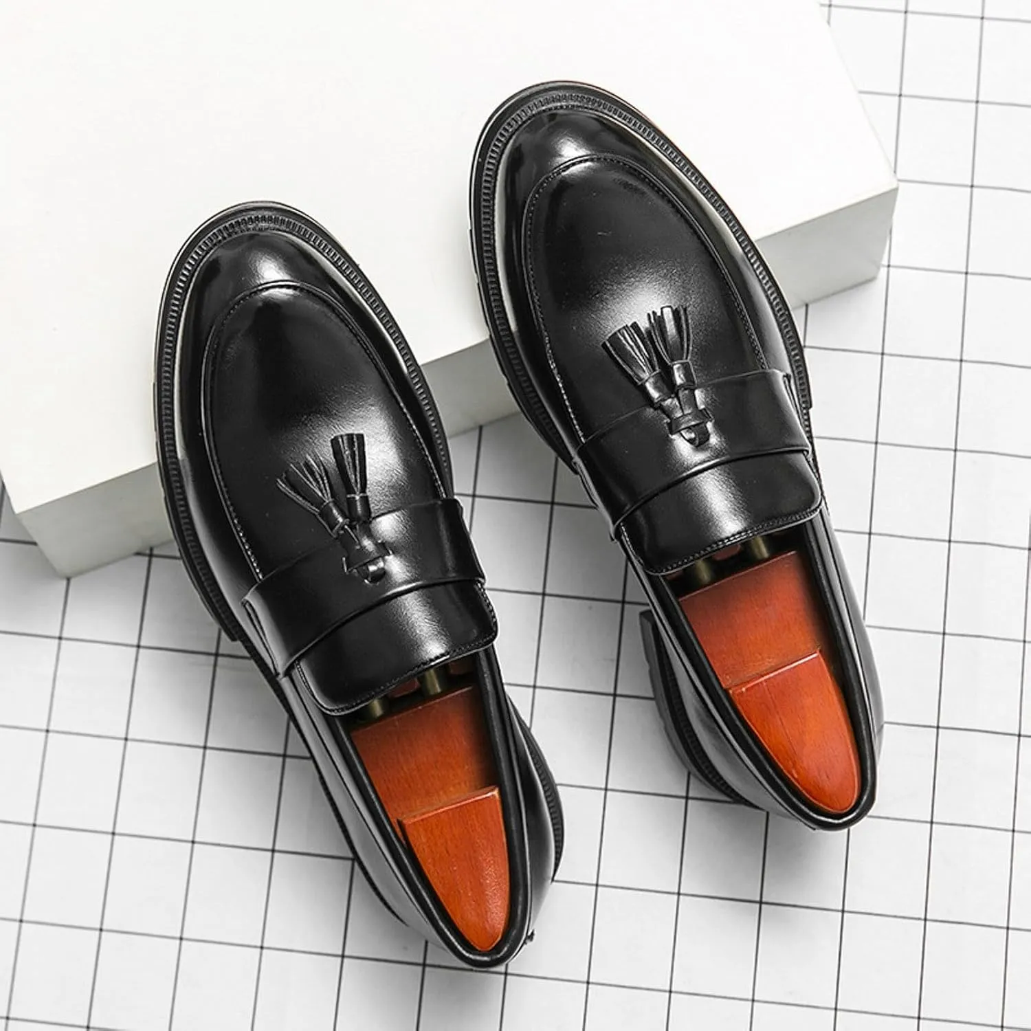 Mens Thick Sole Loafers Slip on Business Formal Loafers Non Slip Arch Support Leather Shoes for Men Waterproof Leather Shoes Comfortable Daily Work Shoe Casual Dress Shoe