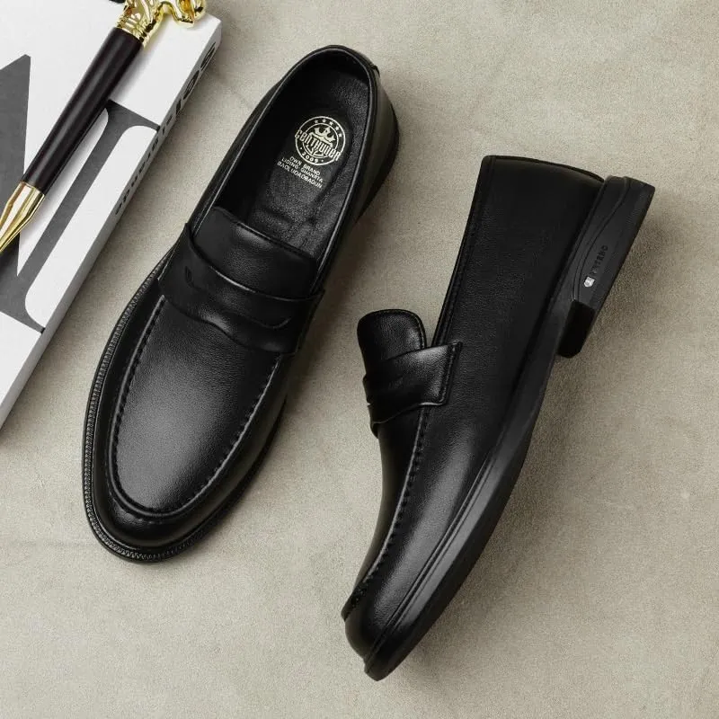 Men's Venetian Slip-On Loafers Hand-Burnished Finish with Elastic Side Panels for Business Travel and Conference Attire