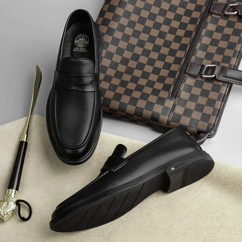 Men's Venetian Slip-On Loafers Hand-Burnished Finish with Elastic Side Panels for Business Travel and Conference Attire