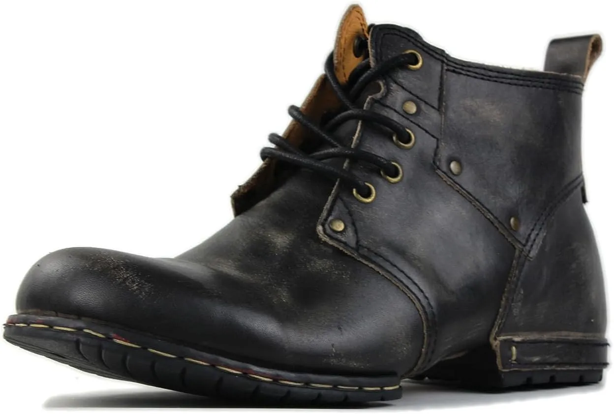 Men's Vintage Brown Chukka Boots Lace-up Motorcycle Casual Leather Dress Ankle Boot for Men Fashion CD-6015-2-Vintage Brown