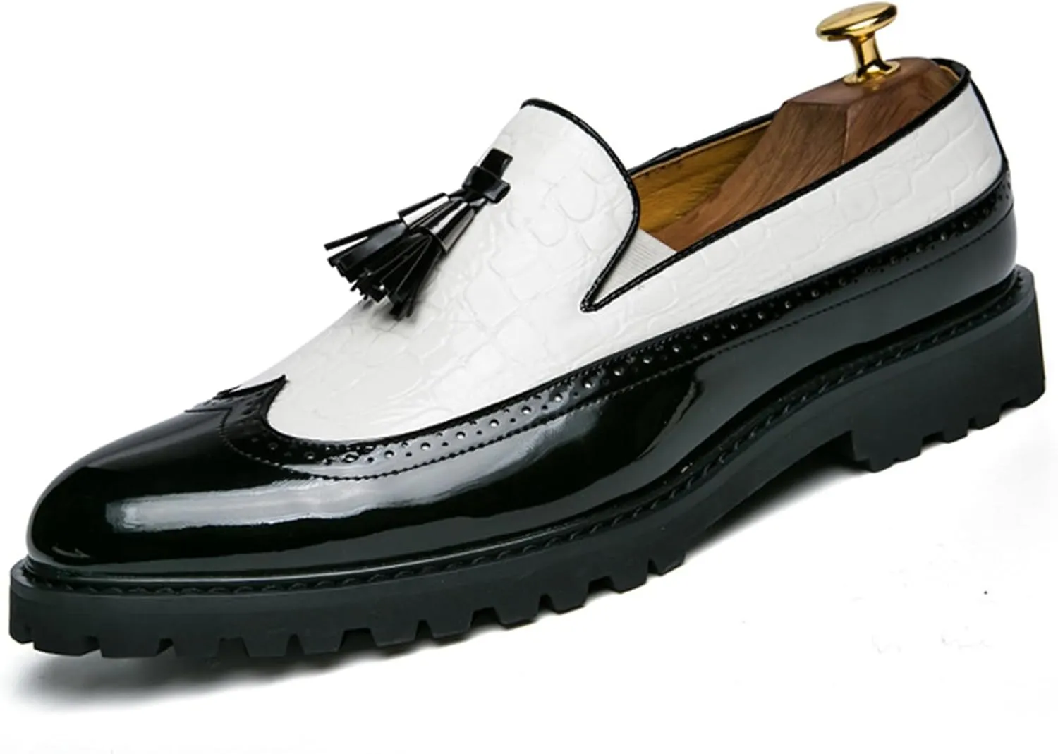 Men's Vintage Leather Wingtip Tassel Brogue Slip-On Dress Loafers Fashion Low-Top Breathable Smoking Formal Shoes Comfort Non-Slip Business Wedding Party Shoes