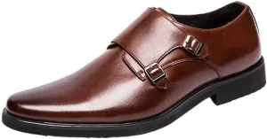 Mens Vintage Pointed Toe Loafers Double Buckle Brogue Slip On Formal Business Casual Office Wedding Dress Shoes