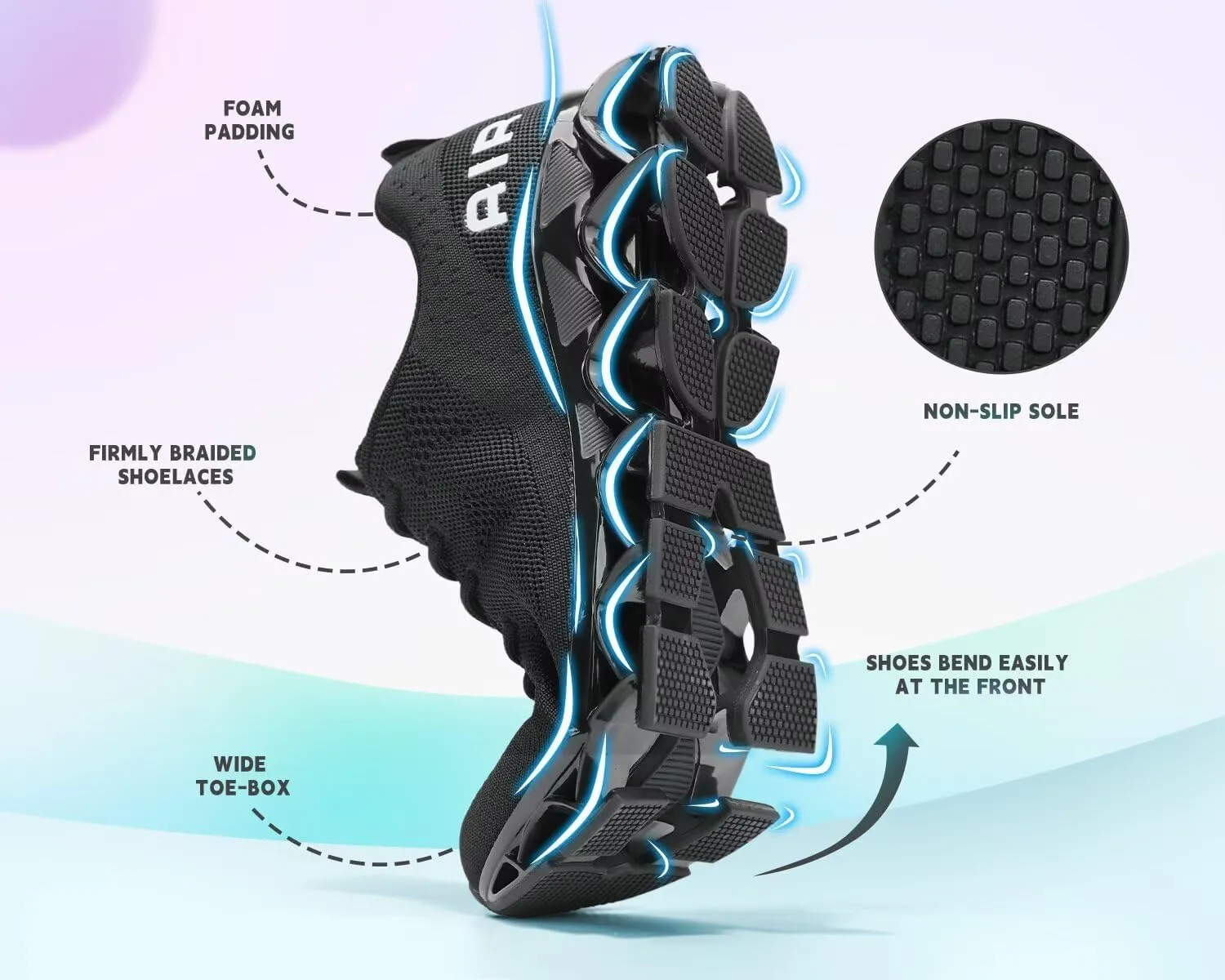 Mens Walking Shoes Blade Non Slip Fashion Sneakers Breathable Mesh Soft Sole Casual Athletic Running Sport Shoes