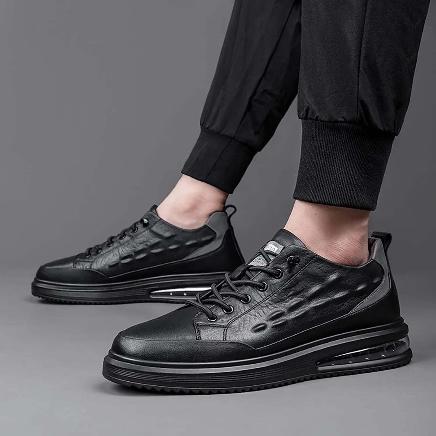 Men's Waterproof Anti Slip Crocodile Pattern Fashion Sneakers Outdoor Casual Sport Shoes Height Lifting Soft Sole Comfort Air Cushion Low Top Lace Up Dress Work Shoes for Men