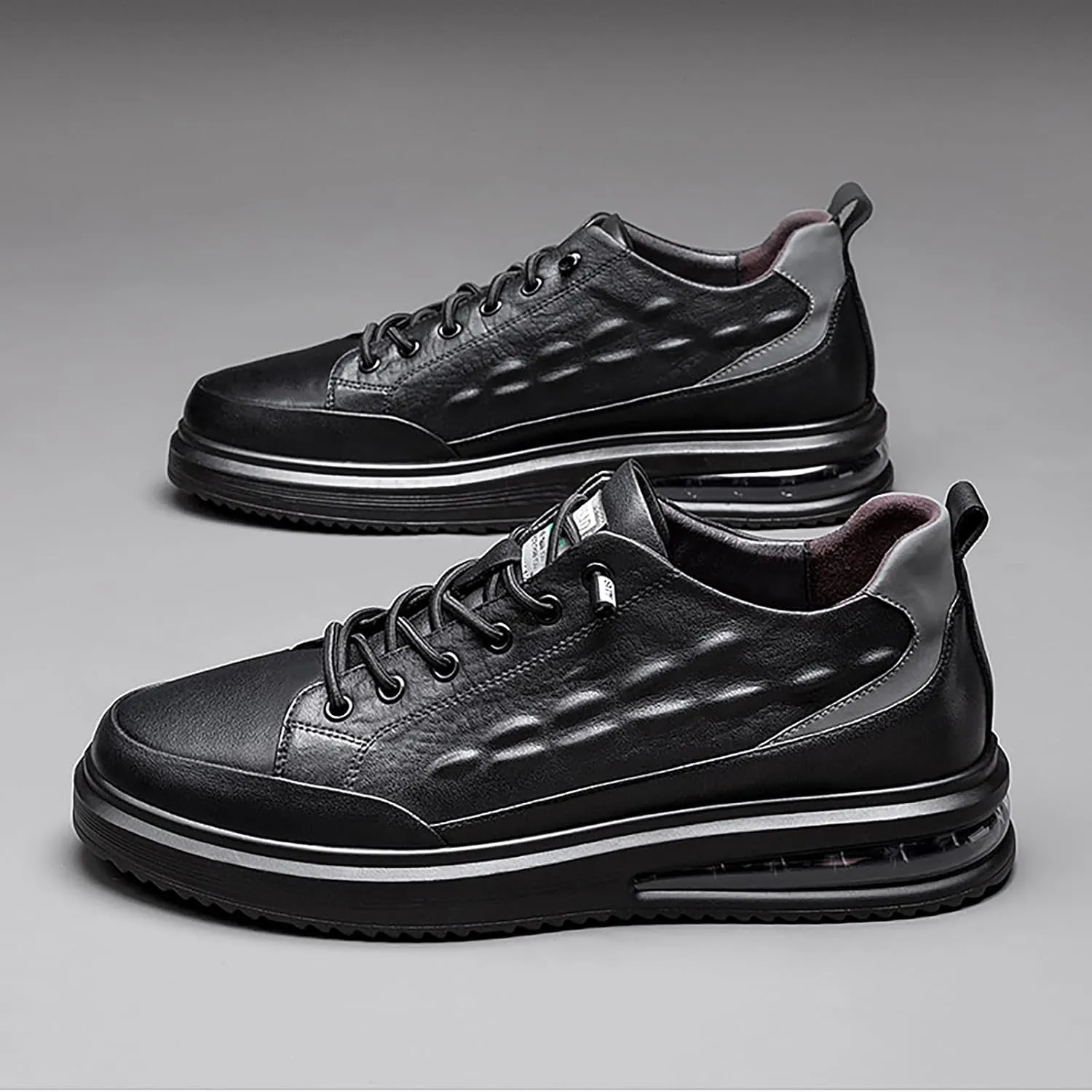 Men's Waterproof Anti Slip Crocodile Pattern Fashion Sneakers Outdoor Casual Sport Shoes Height Lifting Soft Sole Comfort Air Cushion Low Top Lace Up Dress Work Shoes for Men