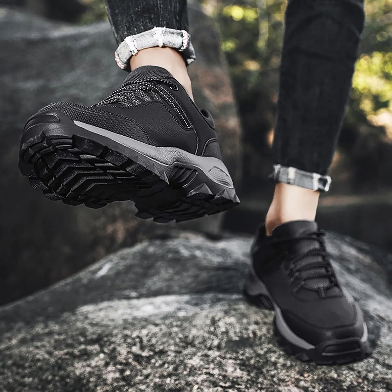 Men's Waterproof Hiking Shoes Breathable Non-Slip Sneakers Hike Trekking Trails Work Shoe Lightweight Low Top for Outdoor Trailing Trekking Walking