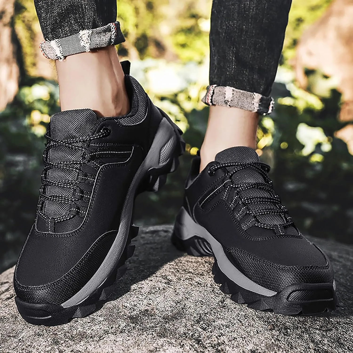Men's Waterproof Hiking Shoes Breathable Non-Slip Sneakers Hike Trekking Trails Work Shoe Lightweight Low Top for Outdoor Trailing Trekking Walking