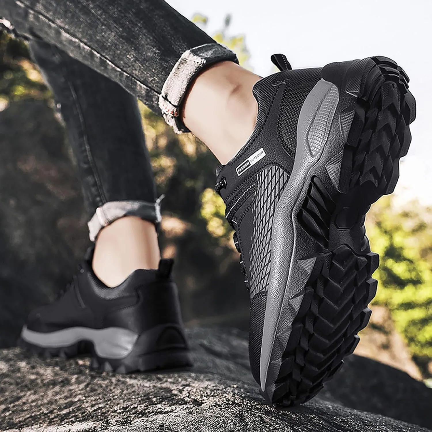 Men's Waterproof Hiking Shoes Breathable Non-Slip Sneakers Hike Trekking Trails Work Shoe Lightweight Low Top for Outdoor Trailing Trekking Walking