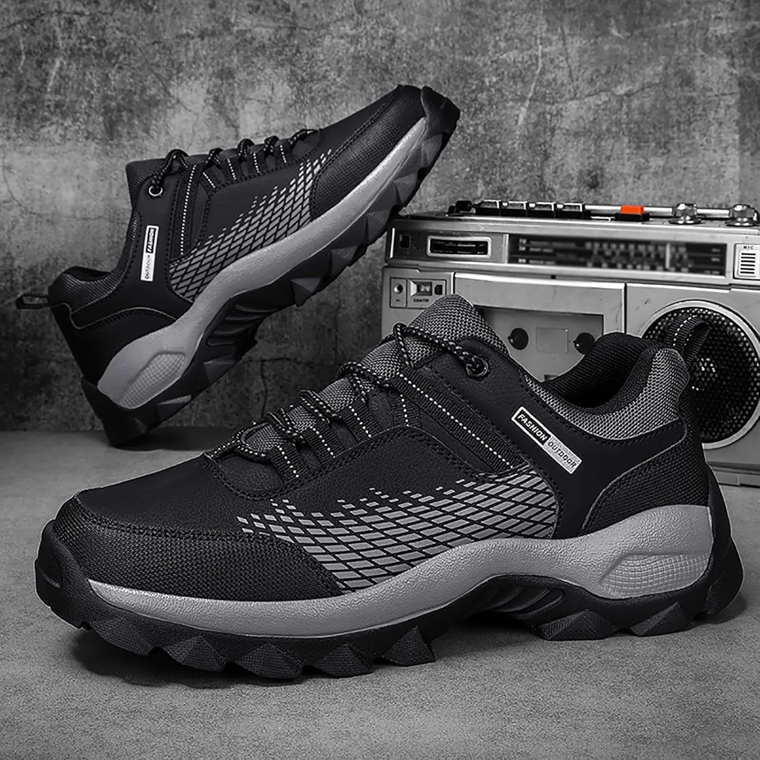 Men's Waterproof Hiking Shoes Breathable Non-Slip Sneakers Hike Trekking Trails Work Shoe Lightweight Low Top for Outdoor Trailing Trekking Walking