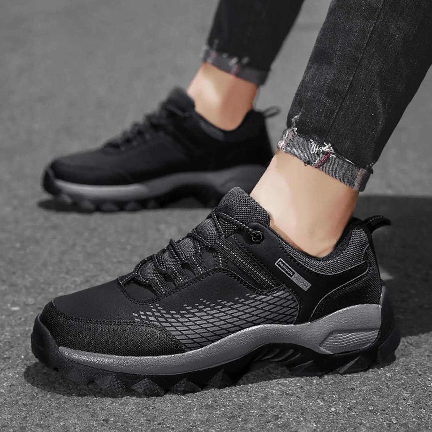 Men's Waterproof Hiking Shoes Breathable Non-Slip Sneakers Hike Trekking Trails Work Shoe Lightweight Low Top for Outdoor Trailing Trekking Walking