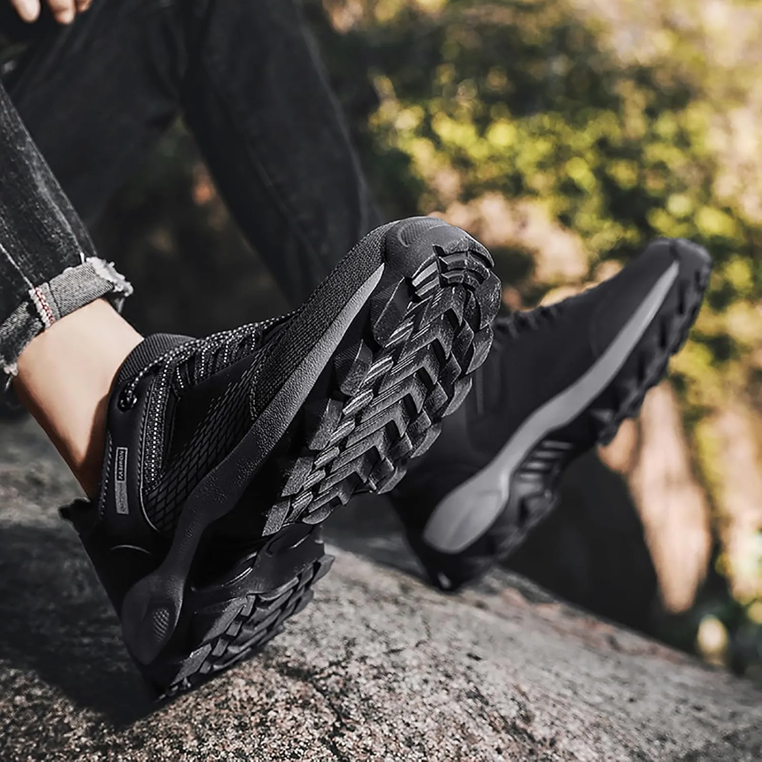 Men's Waterproof Hiking Shoes Breathable Non-Slip Sneakers Hike Trekking Trails Work Shoe Lightweight Low Top for Outdoor Trailing Trekking Walking