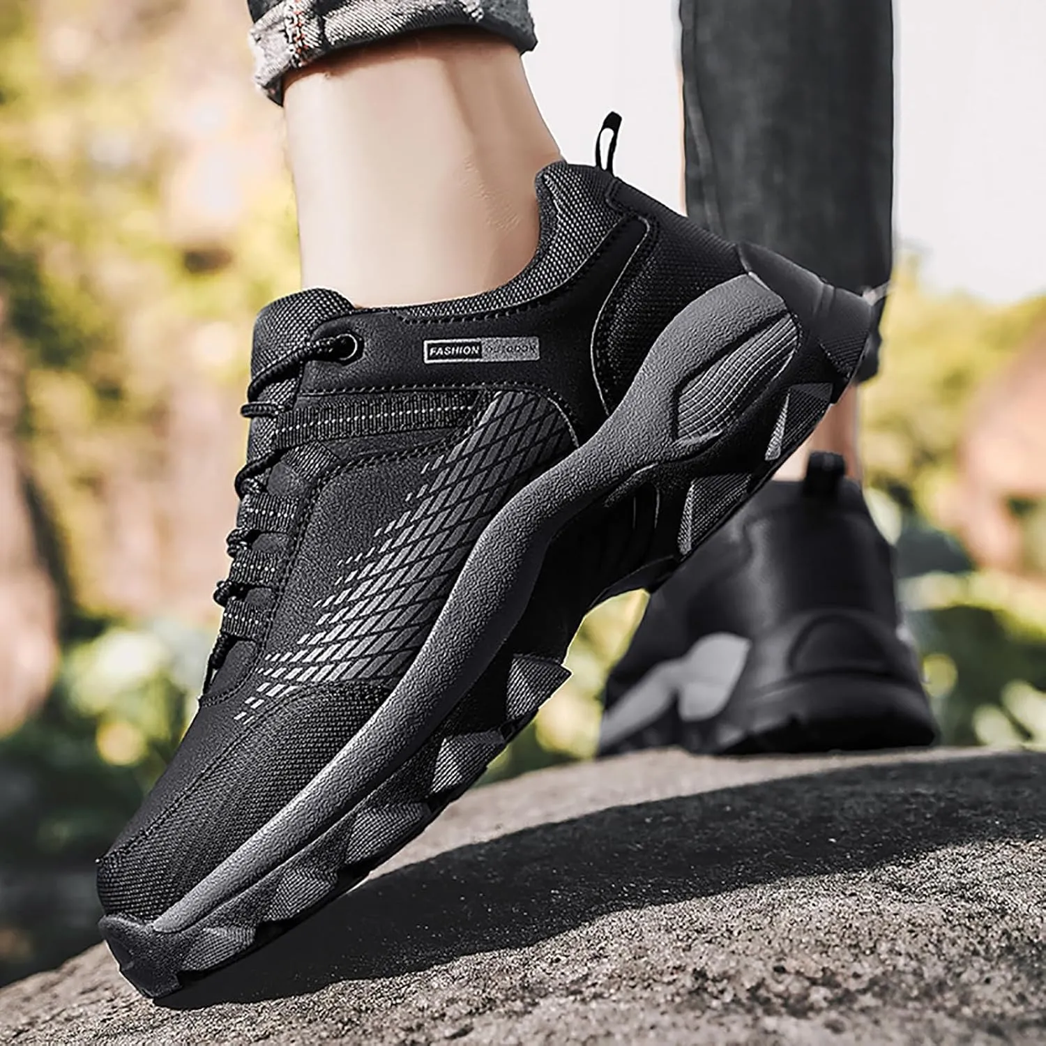 Men's Waterproof Hiking Shoes Breathable Non-Slip Sneakers Hike Trekking Trails Work Shoe Lightweight Low Top for Outdoor Trailing Trekking Walking