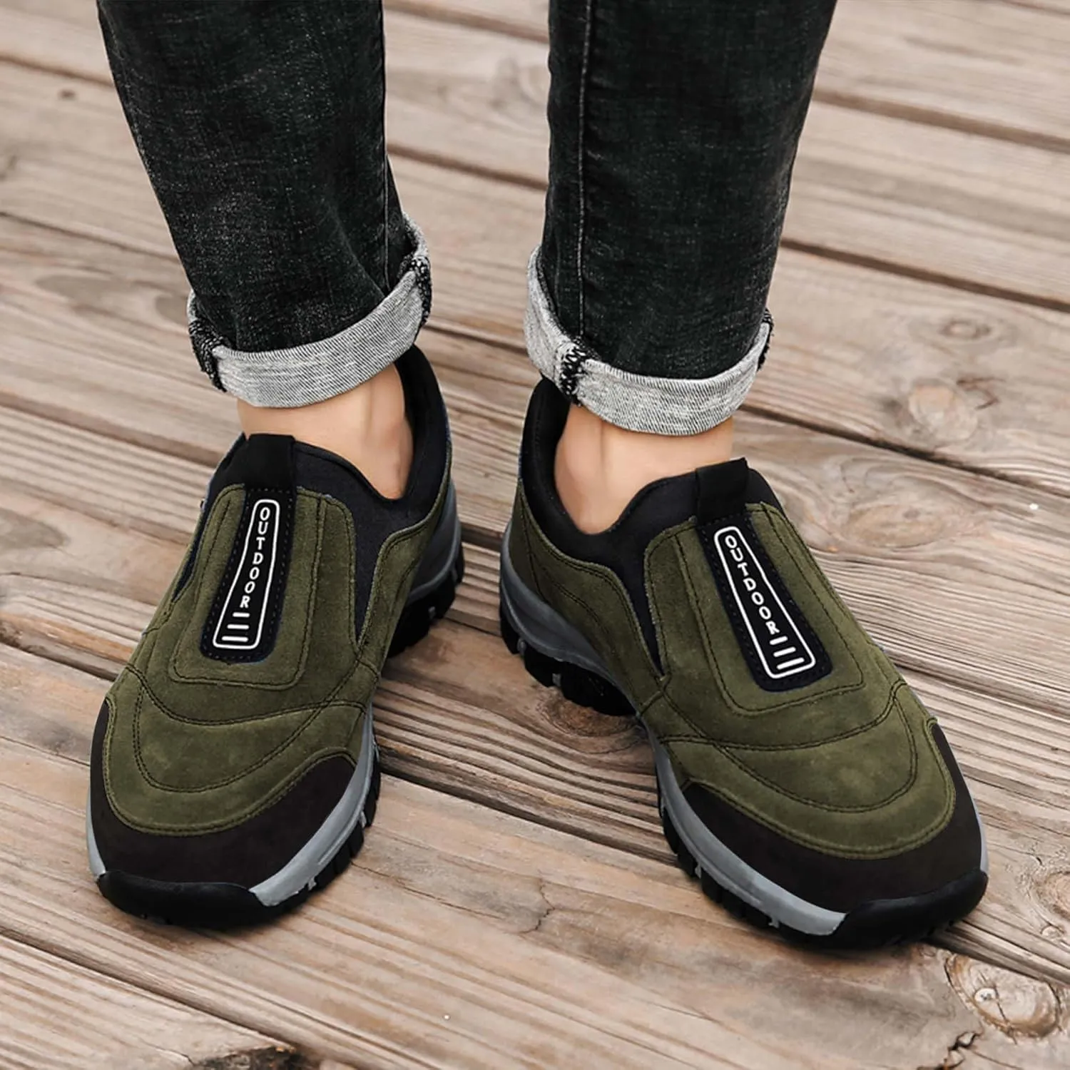 Men's Waterproof Hiking Shoes Comfortable Orthopedic Walking Shoes Slip on Outdoor Sneakers