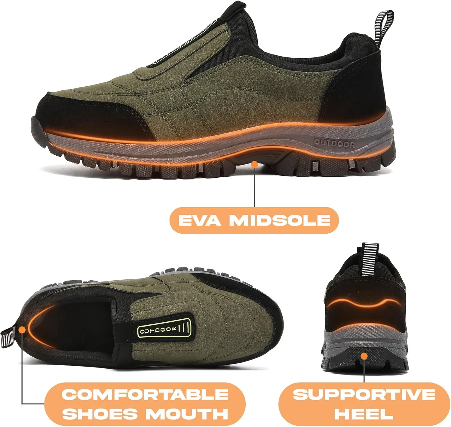 Men's Waterproof Hiking Shoes Comfortable Orthopedic Walking Shoes Slip on Outdoor Sneakers