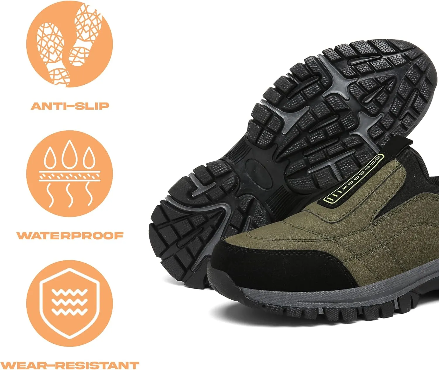 Men's Waterproof Hiking Shoes Comfortable Orthopedic Walking Shoes Slip on Outdoor Sneakers