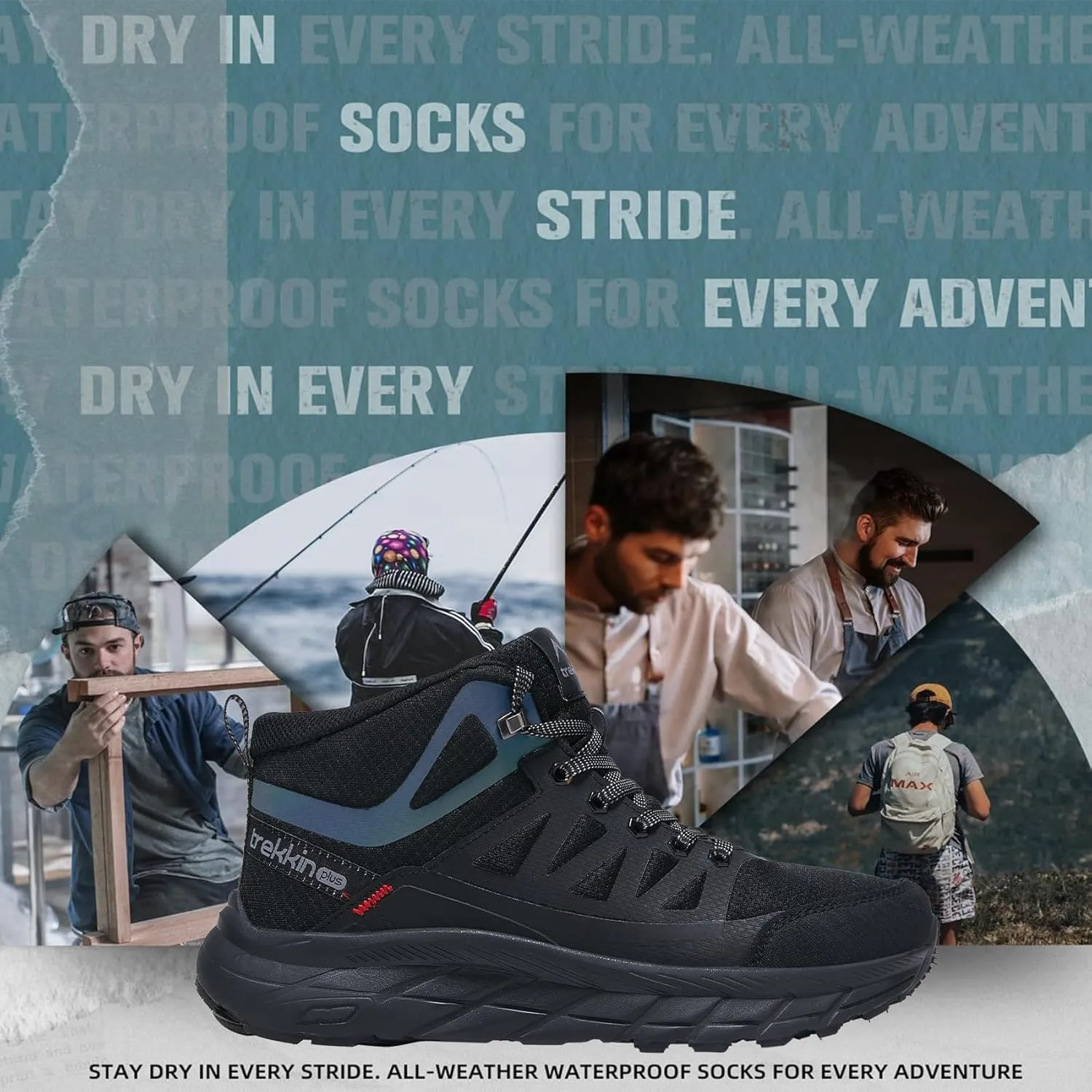 Men's Waterproof Walking Shoes Lightweight Water Resistant Sneakers Cushion Sole Boots for Work All Day Trekking Ankle High Camping Trails Hiking Boot