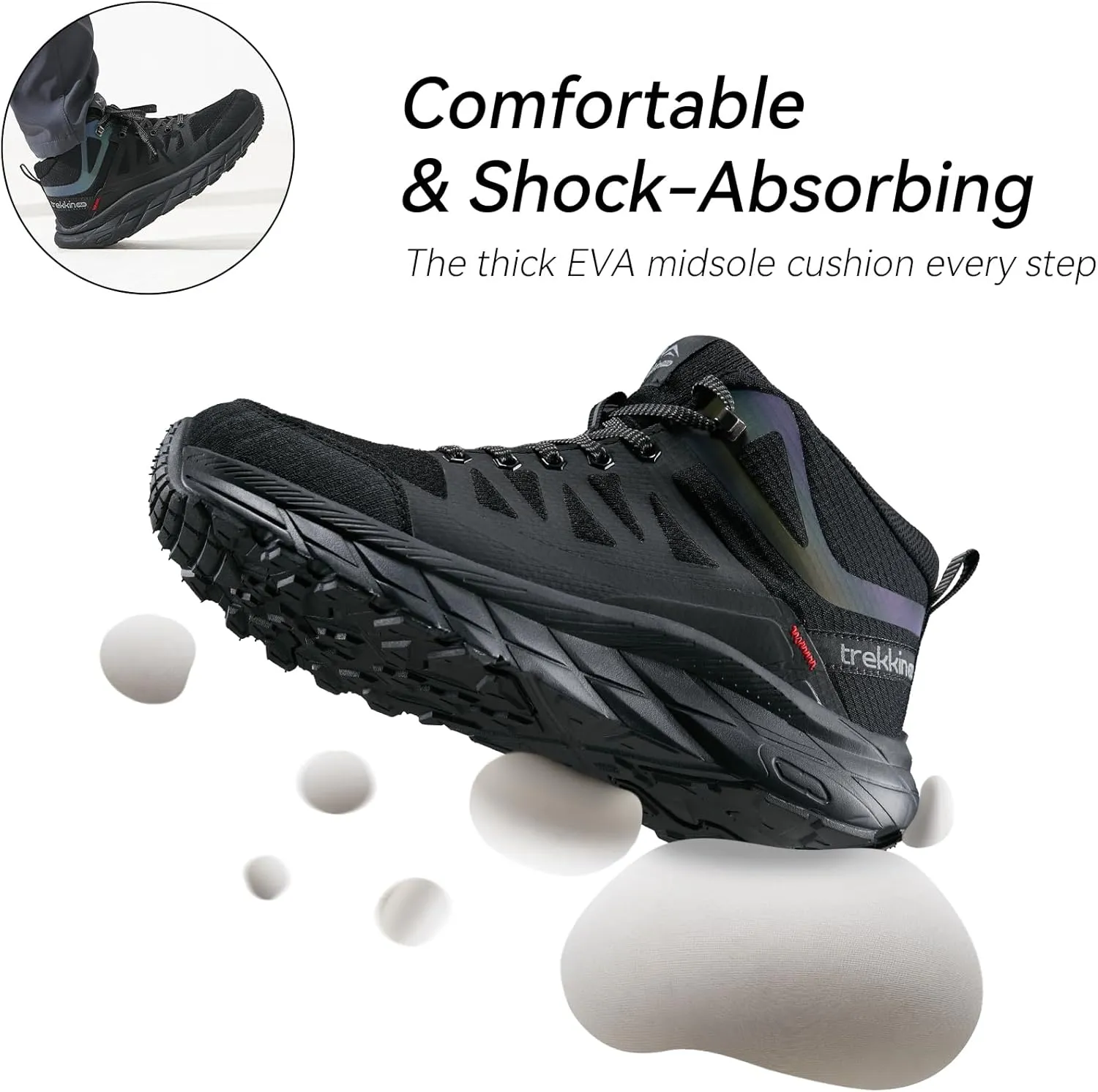 Men's Waterproof Walking Shoes Lightweight Water Resistant Sneakers Cushion Sole Boots for Work All Day Trekking Ankle High Camping Trails Hiking Boot