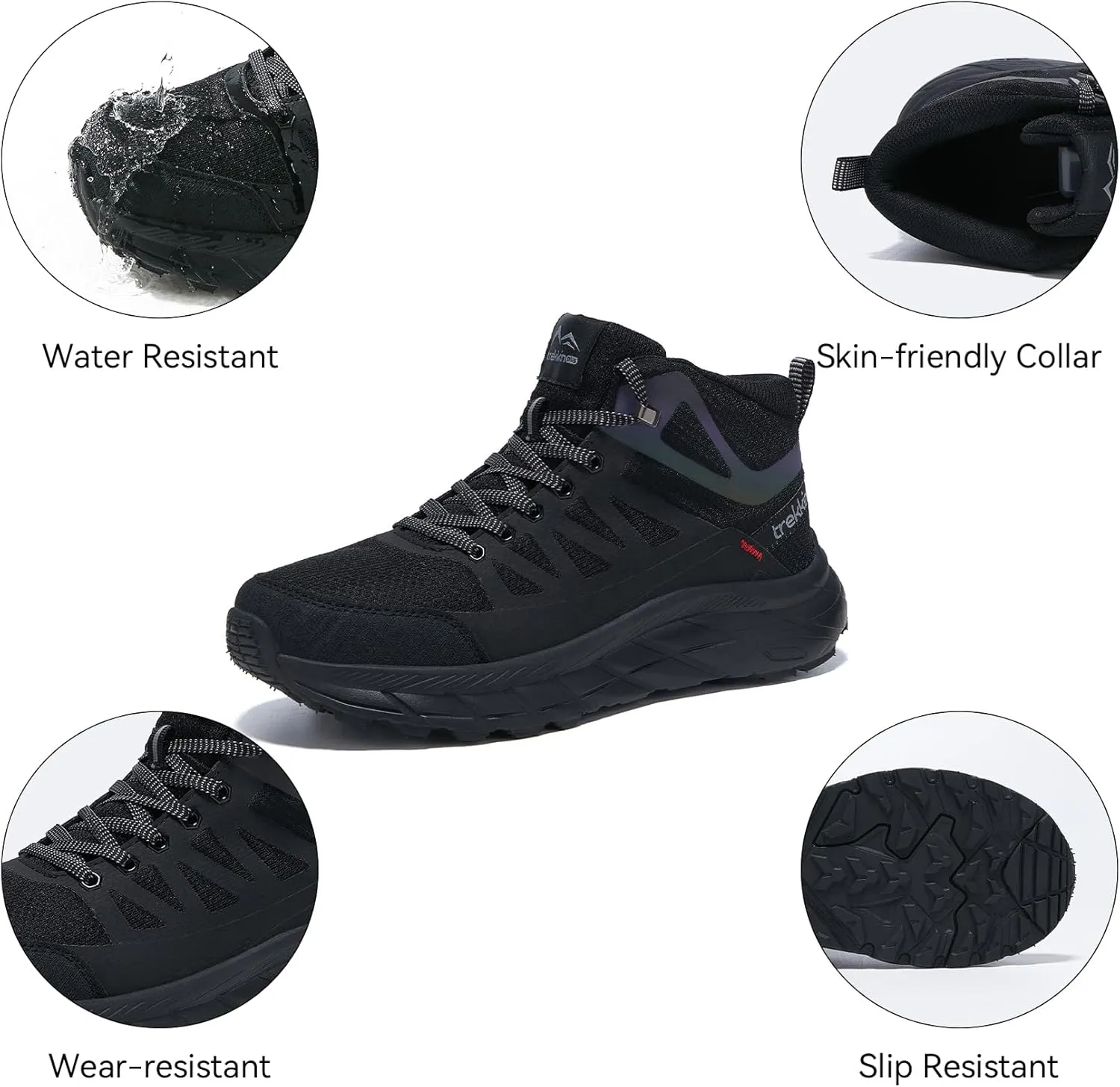 Men's Waterproof Walking Shoes Lightweight Water Resistant Sneakers Cushion Sole Boots for Work All Day Trekking Ankle High Camping Trails Hiking Boot
