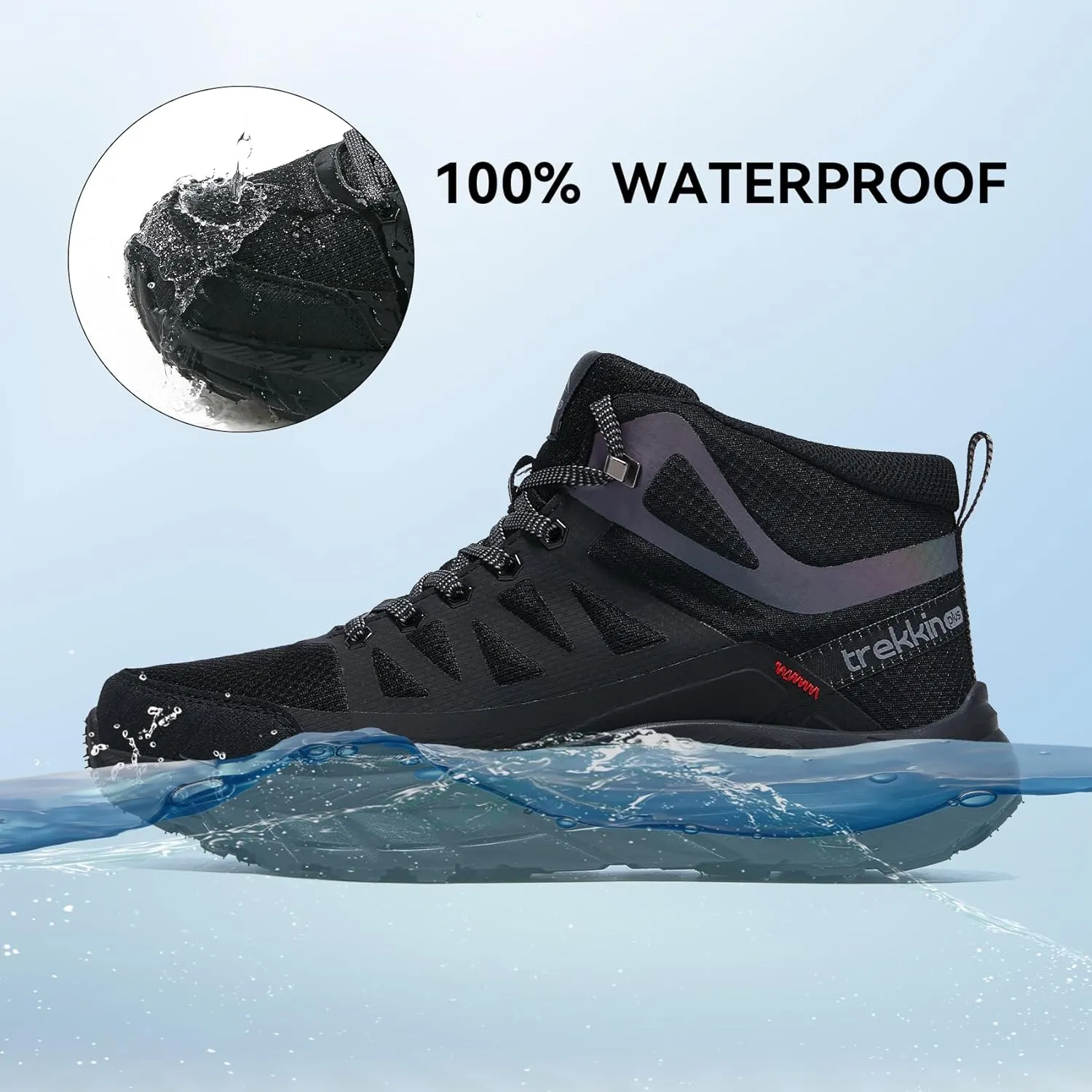 Men's Waterproof Walking Shoes Lightweight Water Resistant Sneakers Cushion Sole Boots for Work All Day Trekking Ankle High Camping Trails Hiking Boot
