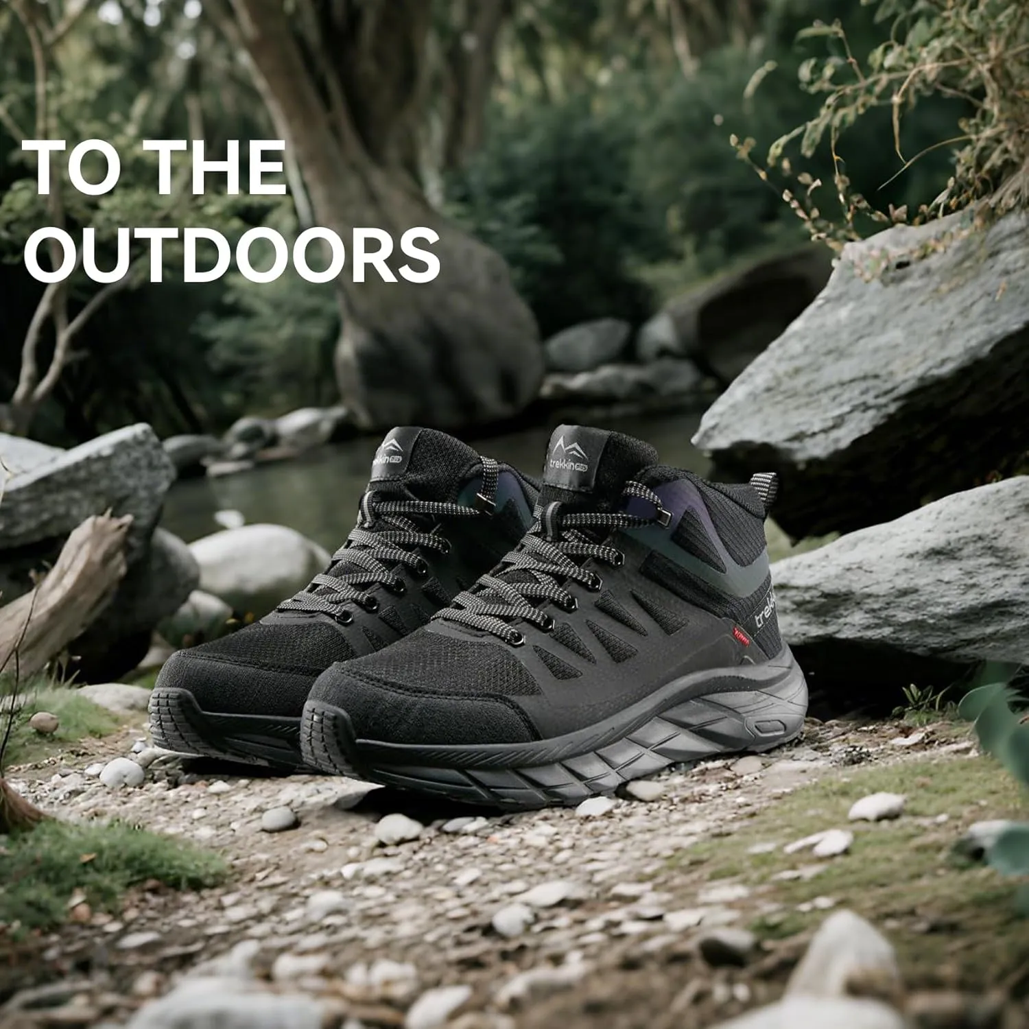 Men's Waterproof Walking Shoes Lightweight Water Resistant Sneakers Cushion Sole Boots for Work All Day Trekking Ankle High Camping Trails Hiking Boot