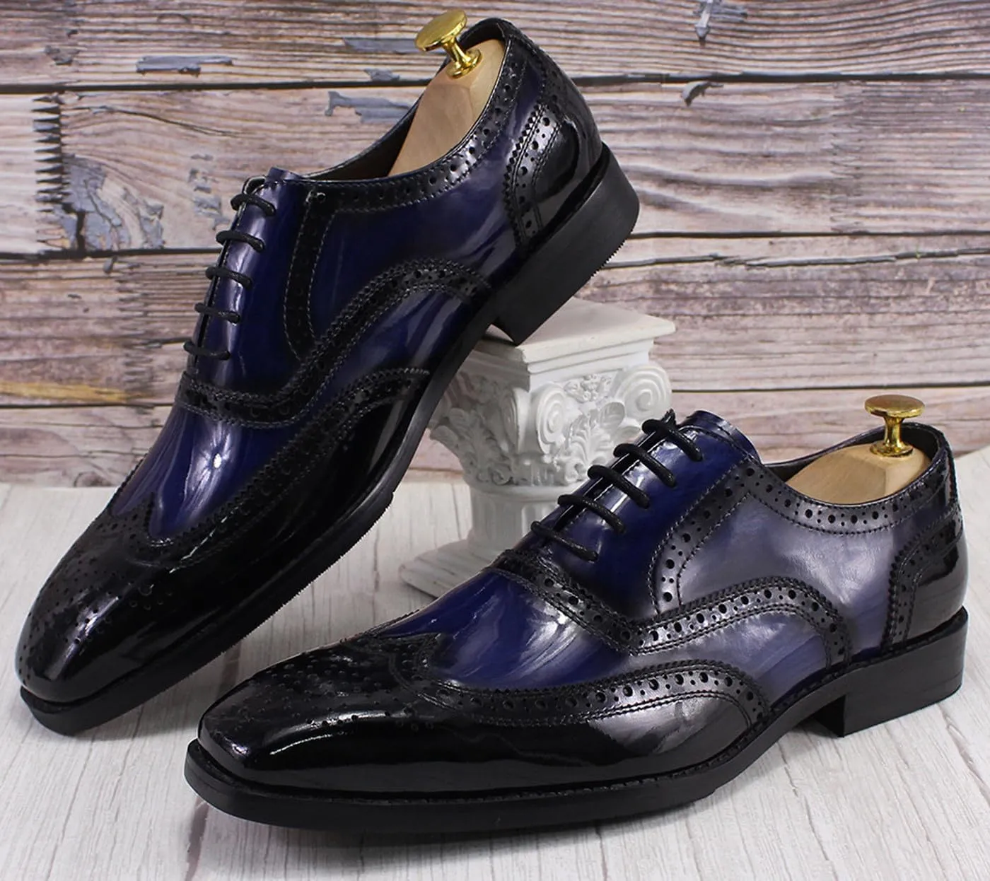Mens Wingtips Brogues Oxfords Formal Dress Suit Shoes Genunie Leather Luxury Derby Men's Prom Wedding Business Causal Two Tone Shoes Fashion Comfortable Tuxedo Shoes for Men