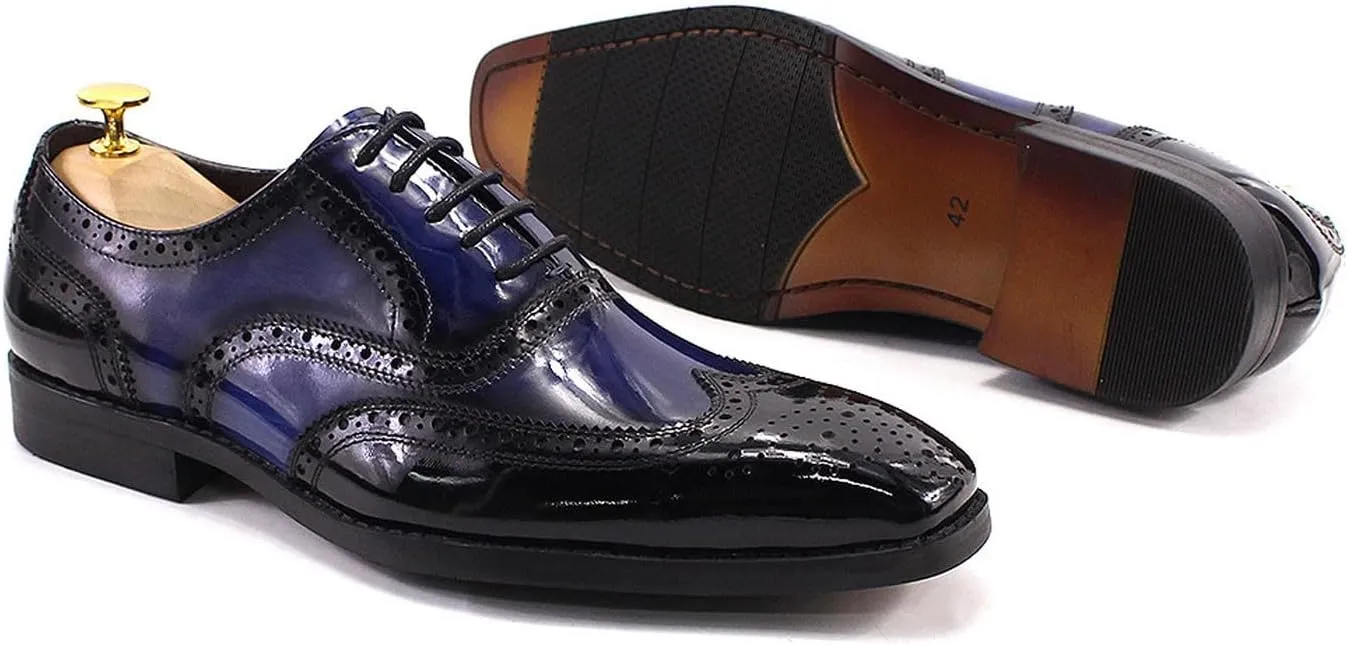 Mens Wingtips Brogues Oxfords Formal Dress Suit Shoes Genunie Leather Luxury Derby Men's Prom Wedding Business Causal Two Tone Shoes Fashion Comfortable Tuxedo Shoes for Men