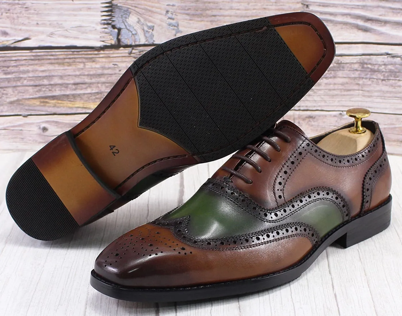 Mens Wingtips Brogues Oxfords Formal Dress Suit Shoes Genunie Leather Luxury Derby Men's Prom Wedding Business Causal Two Tone Shoes Fashion Comfortable Tuxedo Shoes for Men