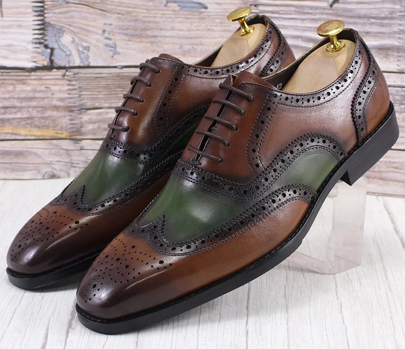 Mens Wingtips Brogues Oxfords Formal Dress Suit Shoes Genunie Leather Luxury Derby Men's Prom Wedding Business Causal Two Tone Shoes Fashion Comfortable Tuxedo Shoes for Men