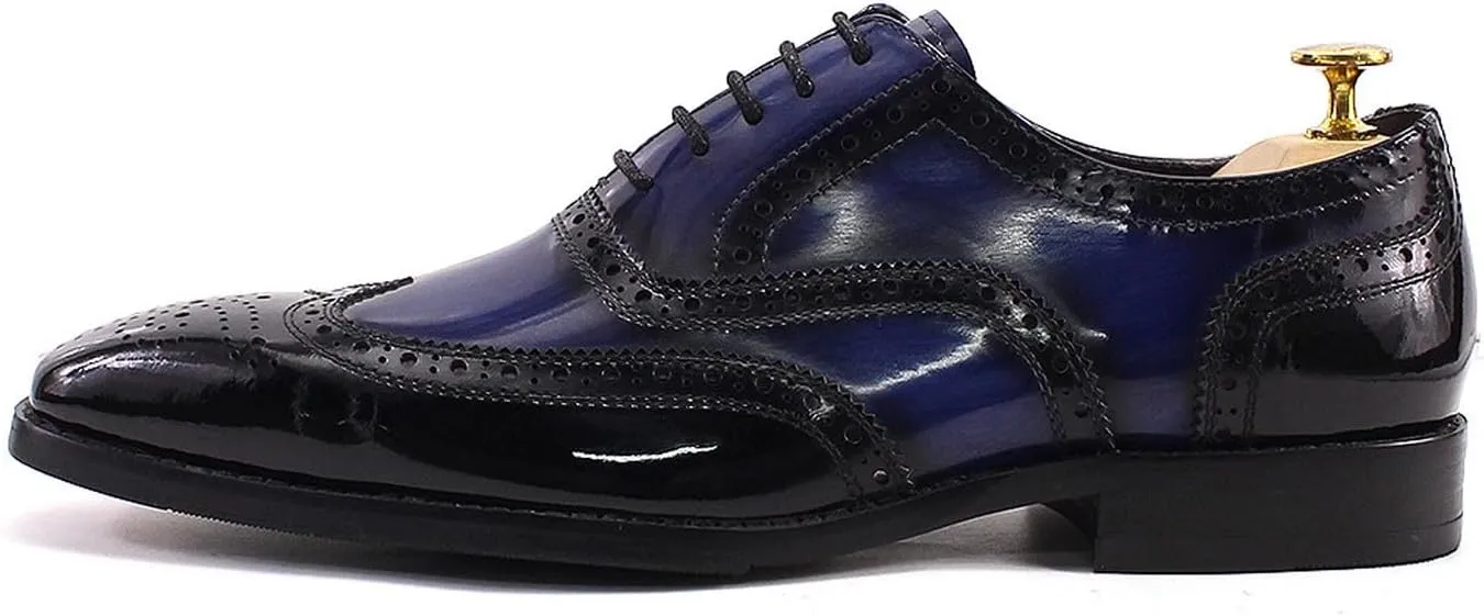 Mens Wingtips Brogues Oxfords Formal Dress Suit Shoes Genunie Leather Luxury Derby Men's Prom Wedding Business Causal Two Tone Shoes Fashion Comfortable Tuxedo Shoes for Men