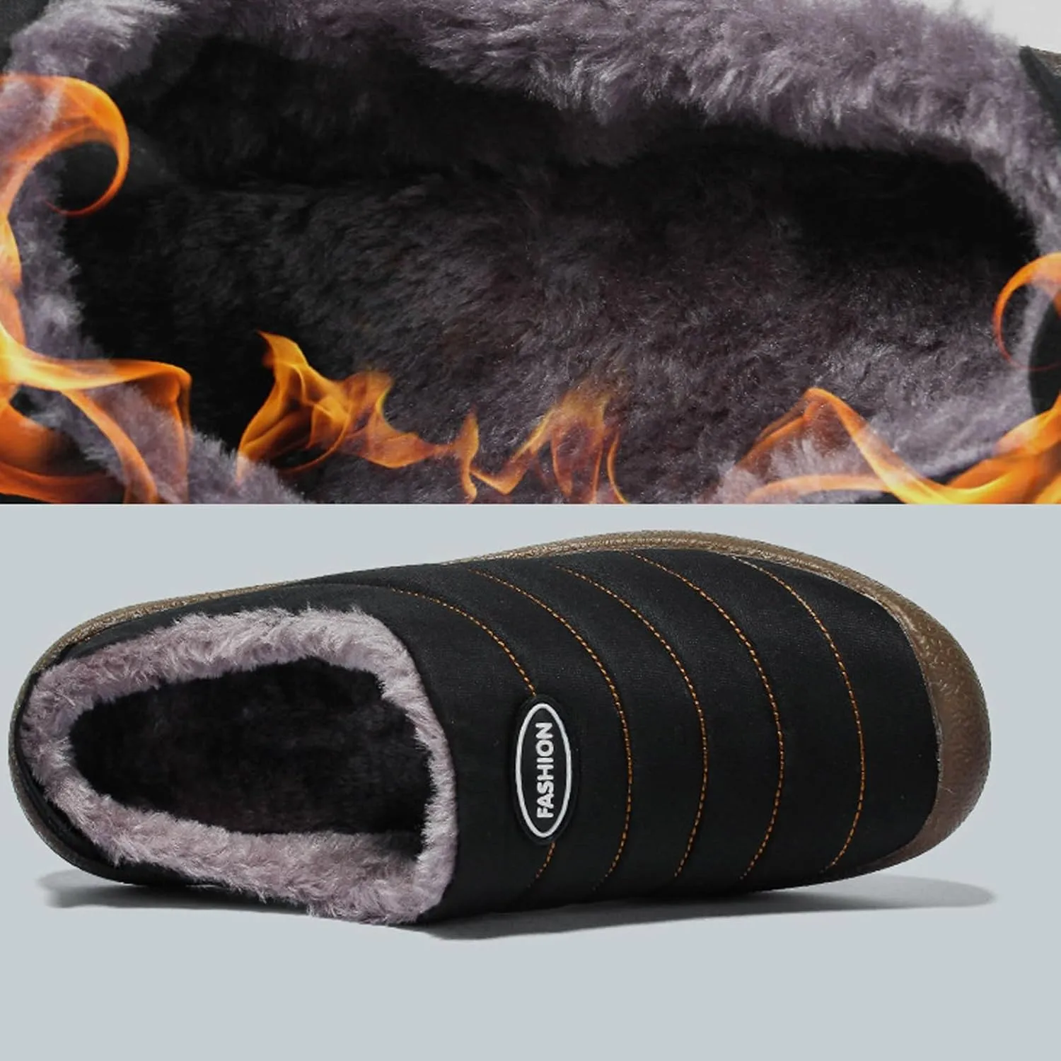 Mens Winter Boots Waterproof Snow Shoes, Unisex Hiking Footwear Slip-On Ankle Booties, High Top Womens Warm Slippers with Fuzzy Plush Lining Non-Slip Fur Lined Outdoor Sneakers