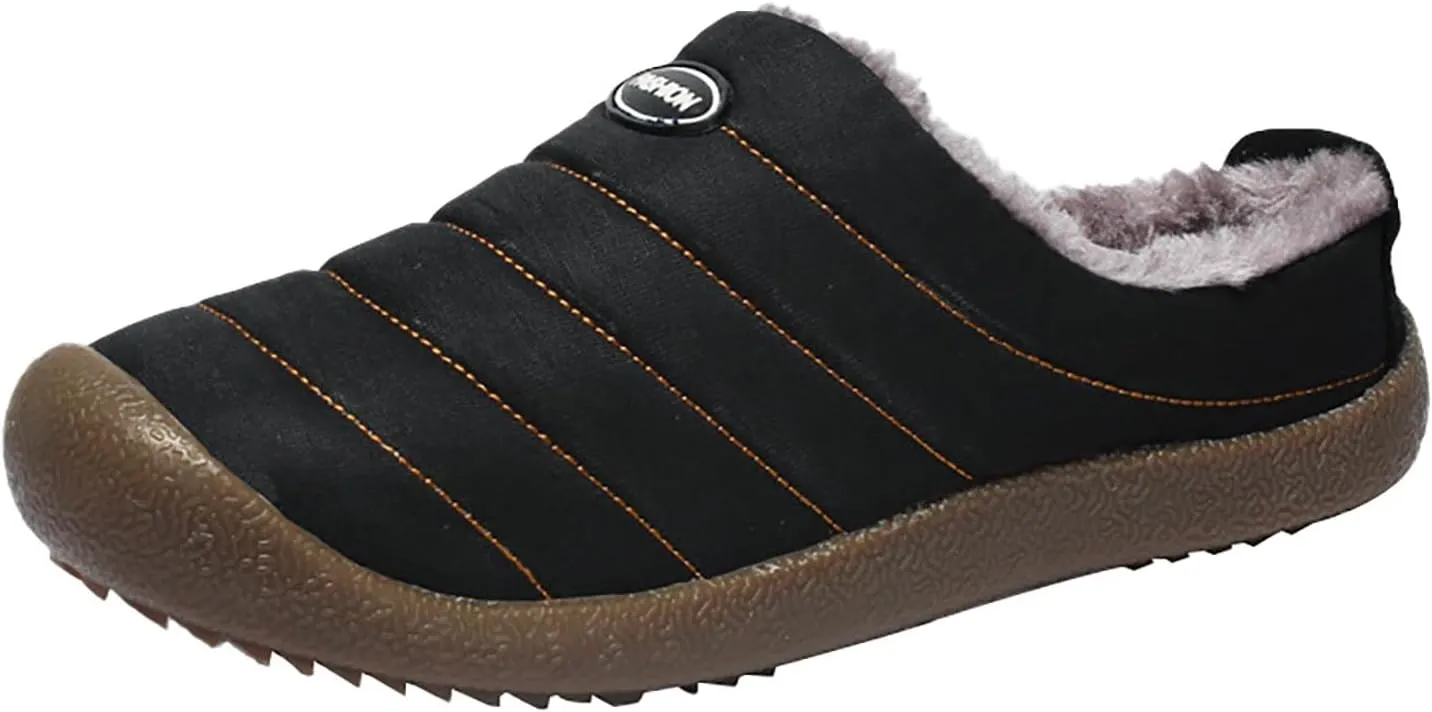 Mens Winter Boots Waterproof Snow Shoes, Unisex Hiking Footwear Slip-On Ankle Booties, High Top Womens Warm Slippers with Fuzzy Plush Lining Non-Slip Fur Lined Outdoor Sneakers