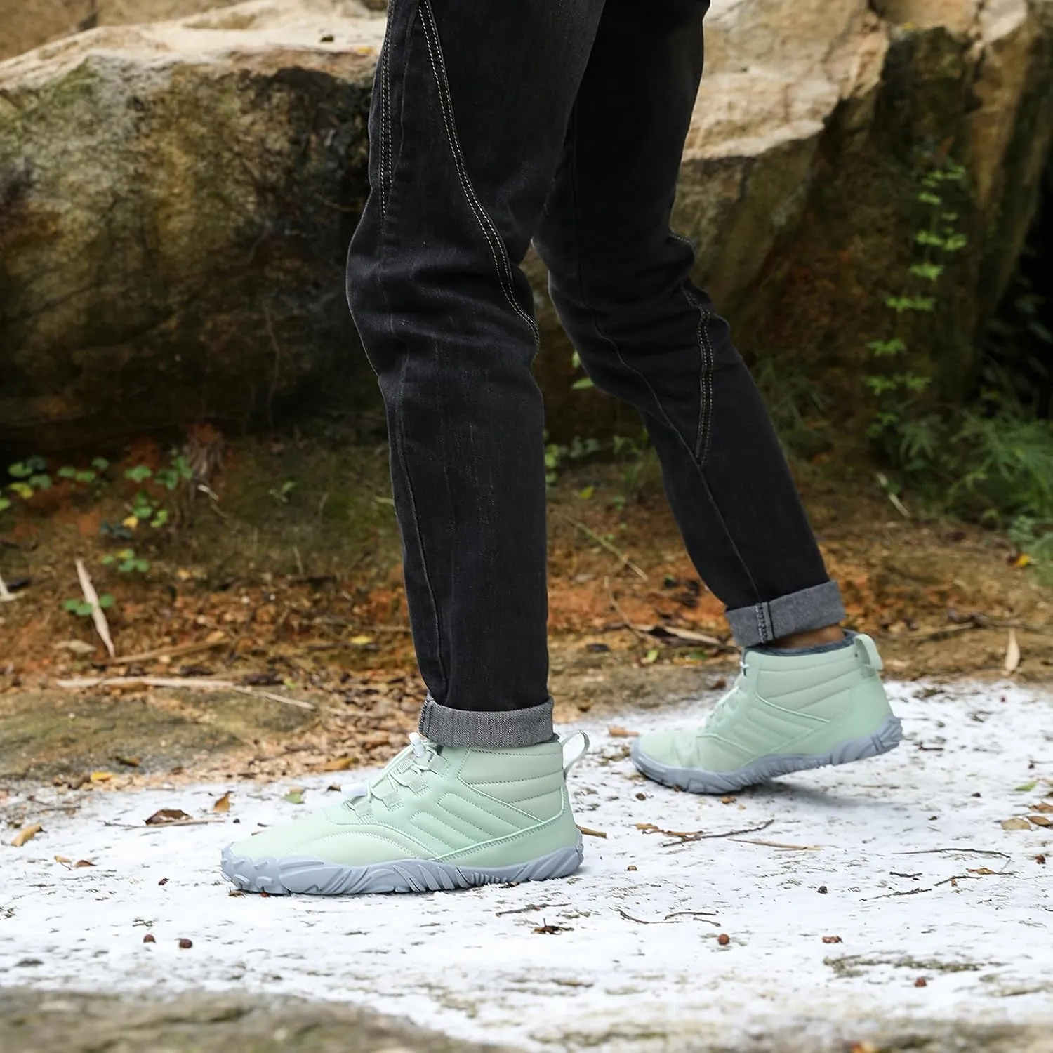 Men's Women's Winter Barefoot Hiking Boots, Slip On Warm Zero Drop Snow Boot, Wide Toe Box Ankle boots, Minimalist Waterproof Shoes, Five Finger Sneakers Hike Shoes for Hiking Walking Outdoor Unisex
