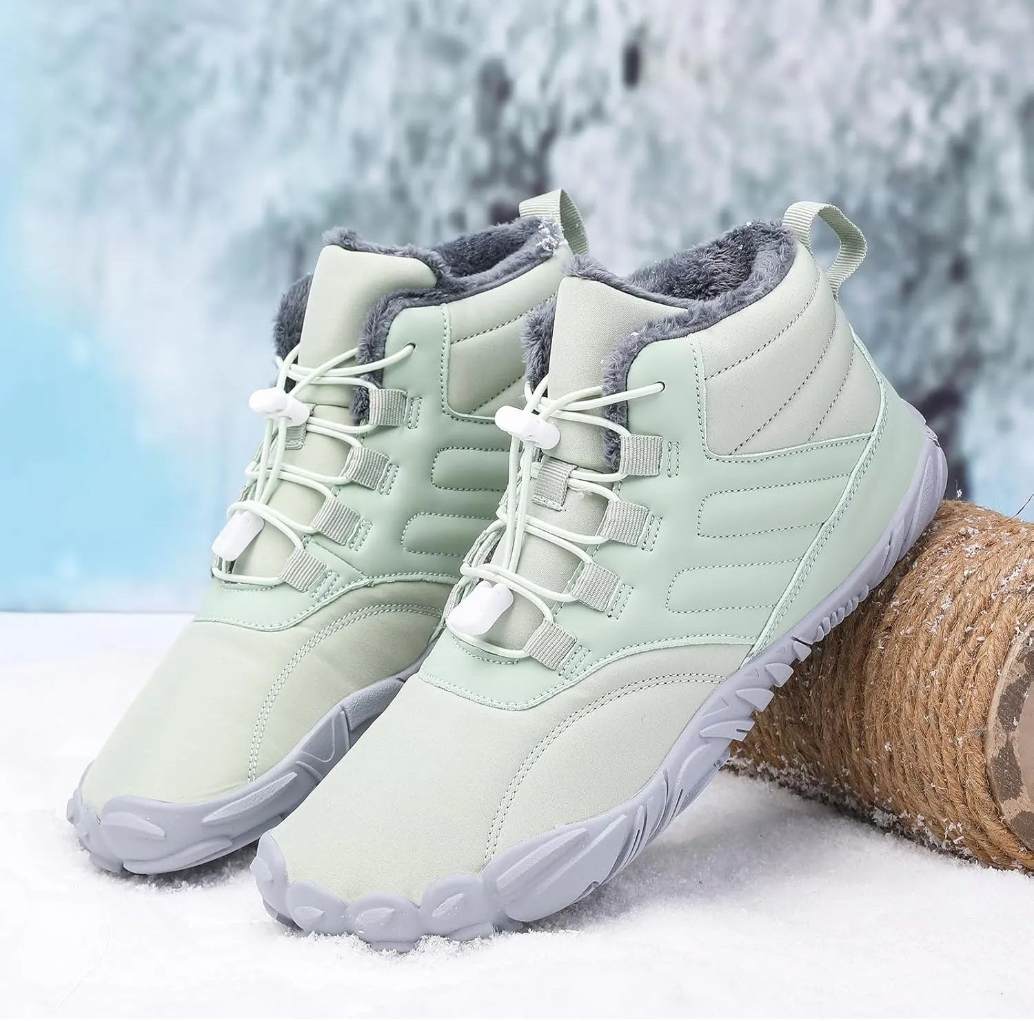 Men's Women's Winter Barefoot Hiking Boots, Slip On Warm Zero Drop Snow Boot, Wide Toe Box Ankle boots, Minimalist Waterproof Shoes, Five Finger Sneakers Hike Shoes for Hiking Walking Outdoor Unisex