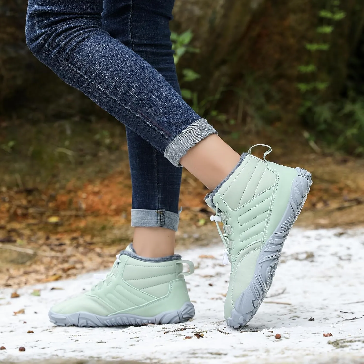 Men's Women's Winter Barefoot Hiking Boots, Slip On Warm Zero Drop Snow Boot, Wide Toe Box Ankle boots, Minimalist Waterproof Shoes, Five Finger Sneakers Hike Shoes for Hiking Walking Outdoor Unisex